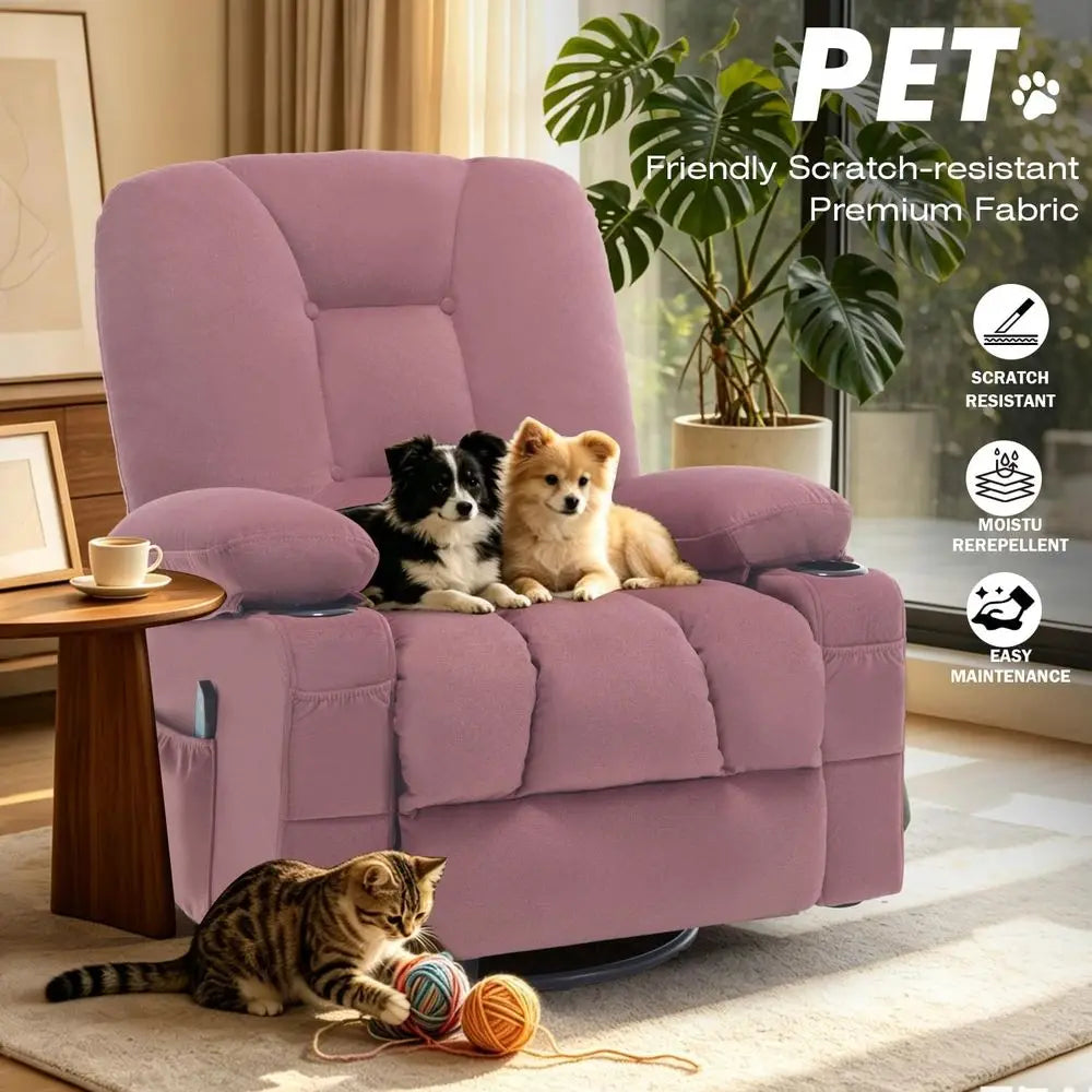 Rocker Massage Recliner Chair with Heat, Oversized Rocking Nursery Chair with Cup Holder, Breathable abric Single Soa Overstued