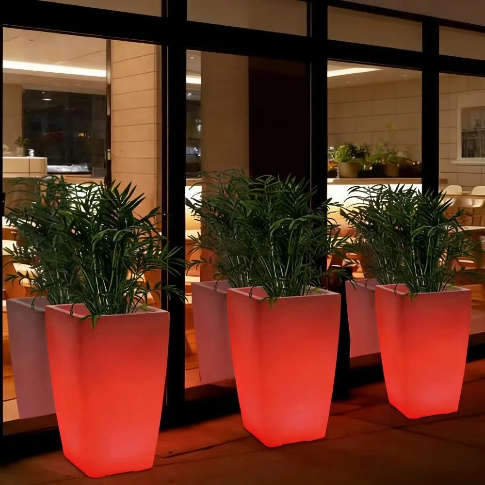 Round Shape  Illuminated LED Tall Big Led Glow Flower Pot Solar Garden Lights Outdoor Floor Lamp Led Flower Planter