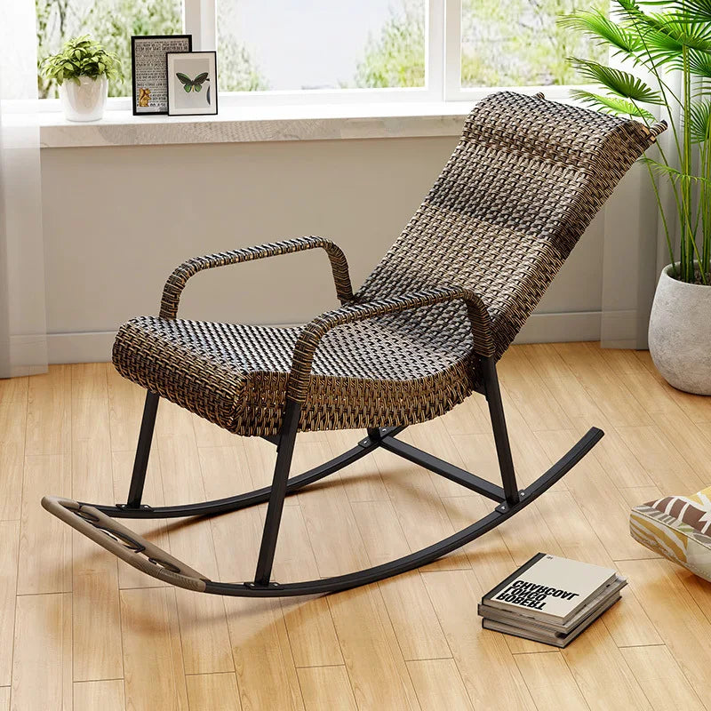 Adult Rattan Rocking Chair Outdoor Balcony Leisure Recliner Indoor Lazy Nap Chair Elderly Home Furniture