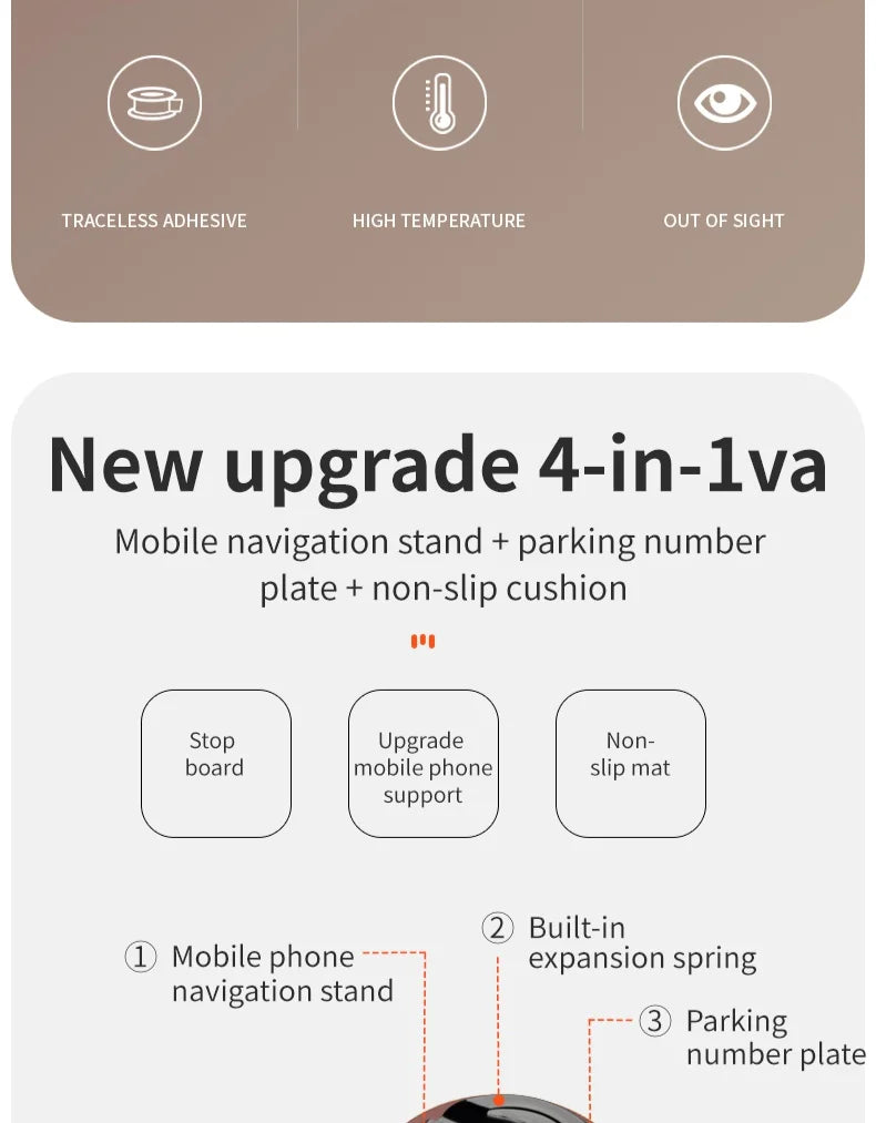 Multifunctional Plaid Anti-Slip Mat Car Phone Holder 360° Rotatable Temporary Parking Card Auto Accessories