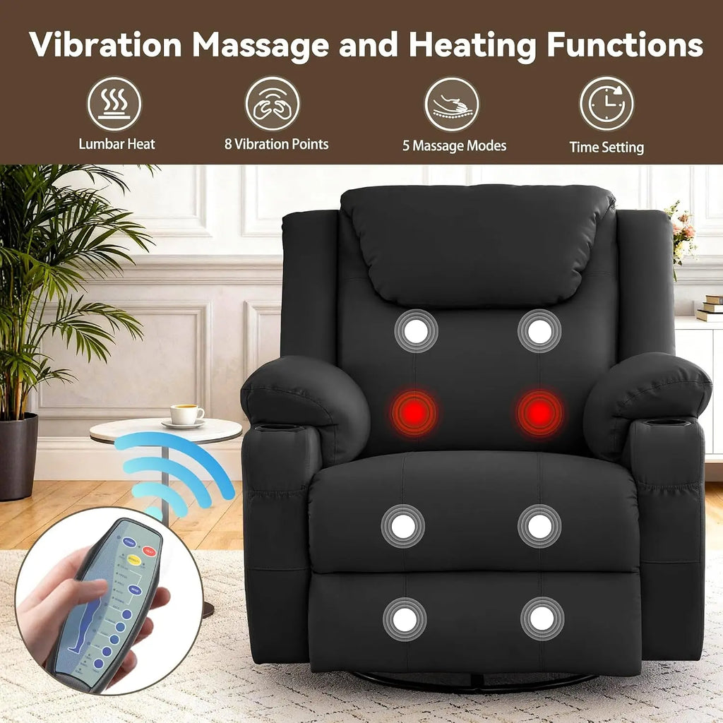 Oversized 360° Swivel Rocker Recliner Chair with Heat & Massage, Manual Recliner for Adults, Custom