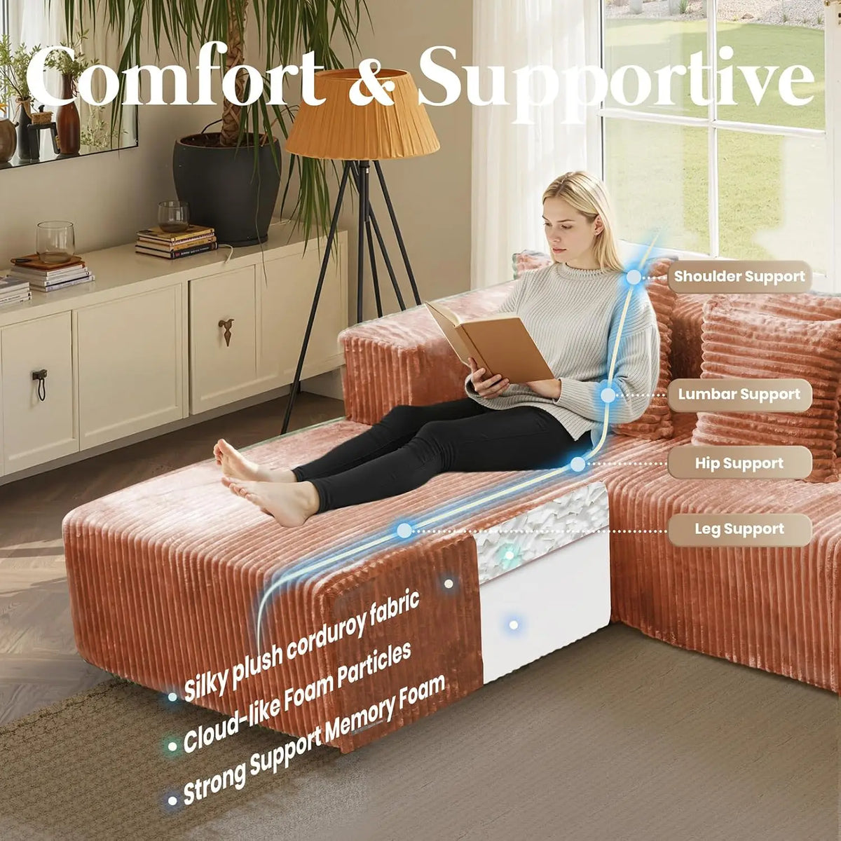 130'' U Shaped Sectional Couches for Living Room, Modular Boneless Cloud Sofa with 2 Chaise Lounges, 4-in-1, Customized