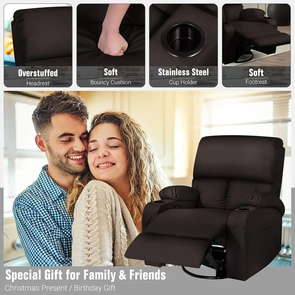Rocking Recliner Chair, Massage Rocker Recliner Chair with Vibration Massage and Heat, 360° Swivel Recliner Chairs, Living Room,