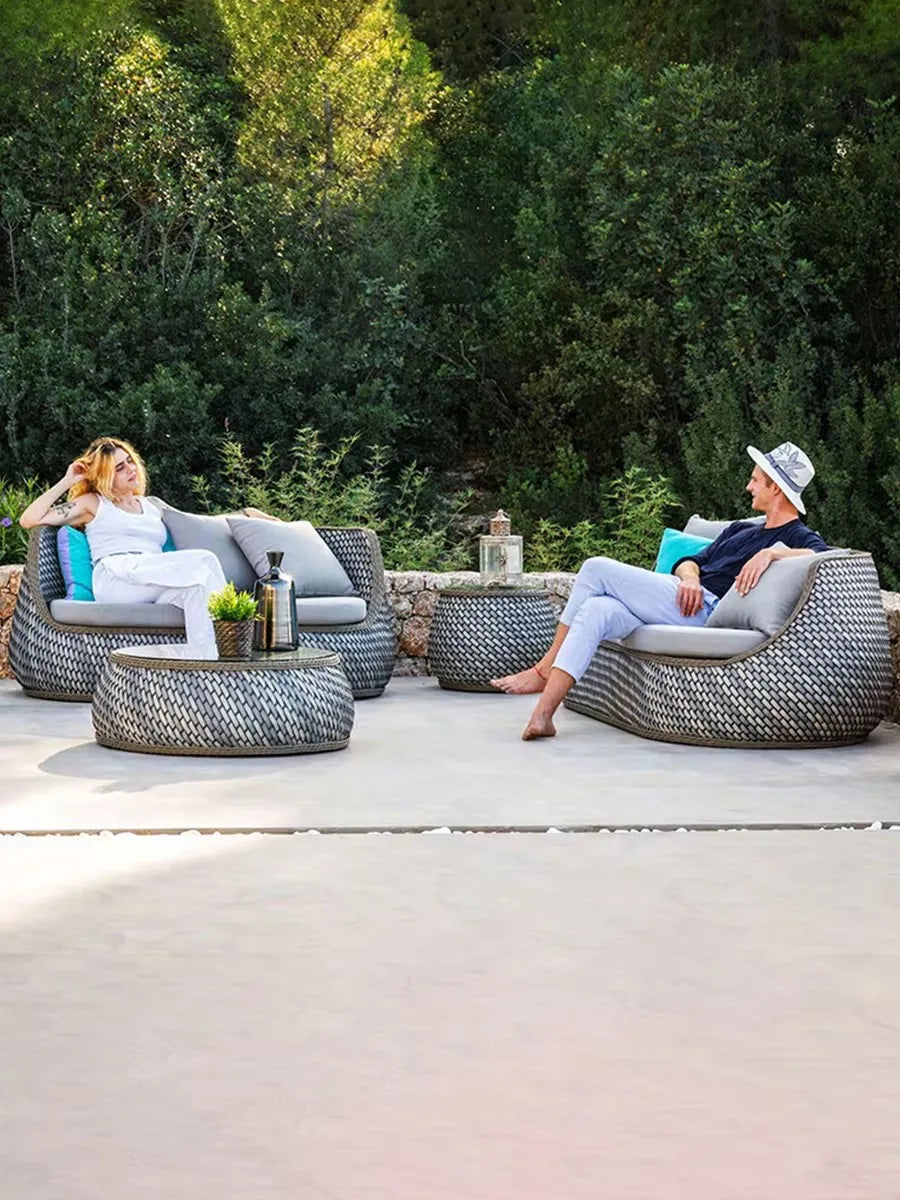 A complete set of outdoor waterproof rattan chair sofas suitable for villa courtyard garden balcony