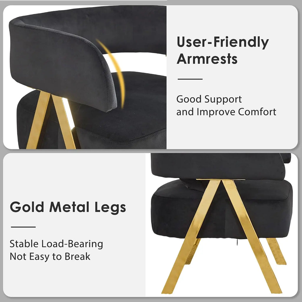 Black Velvet Barrel Chair Set 2, Wide Seat Gold Legs Accent Armchair Living Room Bedroom Small Space, Customized