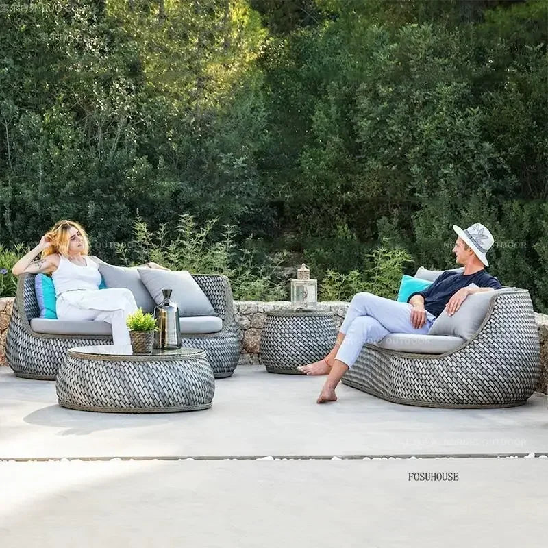 Nordic Outdoor Garden Sofa Double Rattan Sofa Chair Leisure Balcony Courtyard Waterproof Sunscreen Sofa Chair Garden Furniture F