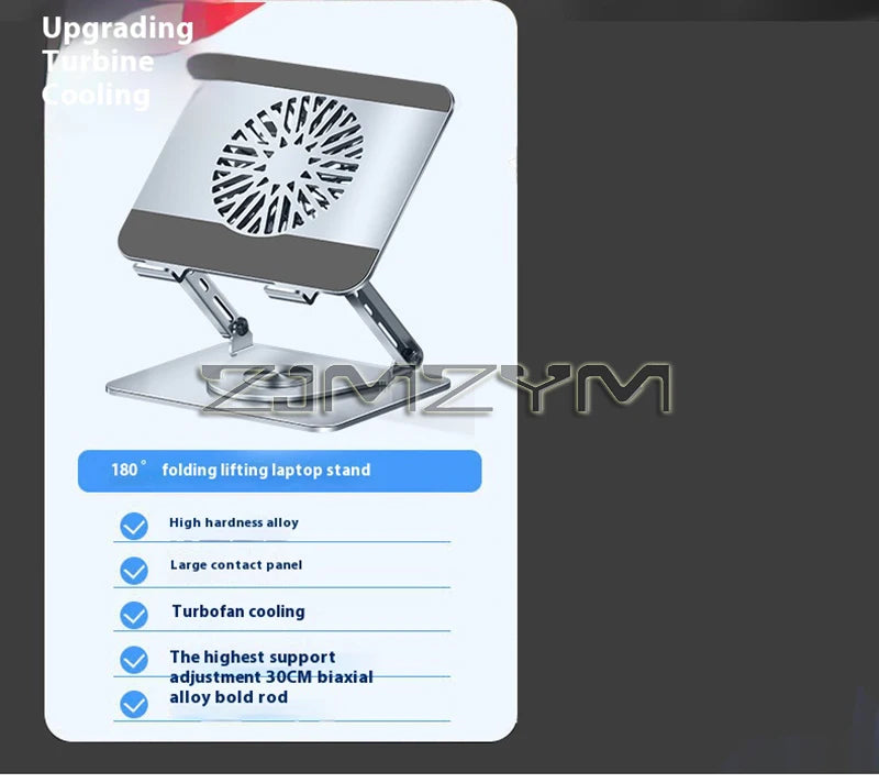 Desktop Laptop Stand 360° Rotatable Metal Tablet Cooling Stand with Folding Fan Radiator Support Lift Anti-skid