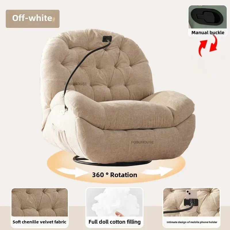 Modern Fabric Living Room Sofas Designer Living Room Furniture Leisure Lazy Sofa Bed Rocking Chair Nordic Home Rotating Recliner