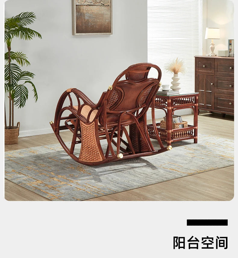 CL free balcony natural real rattan rocking chair lunch break classical single sofa