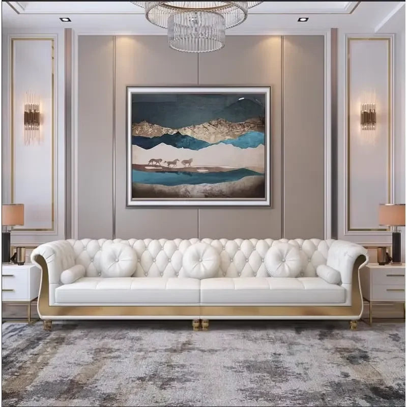 High Quality Italian Leather Modular Sofa Set White Villa Sofa for Living Room & Hotel Genuine Leather Furniture