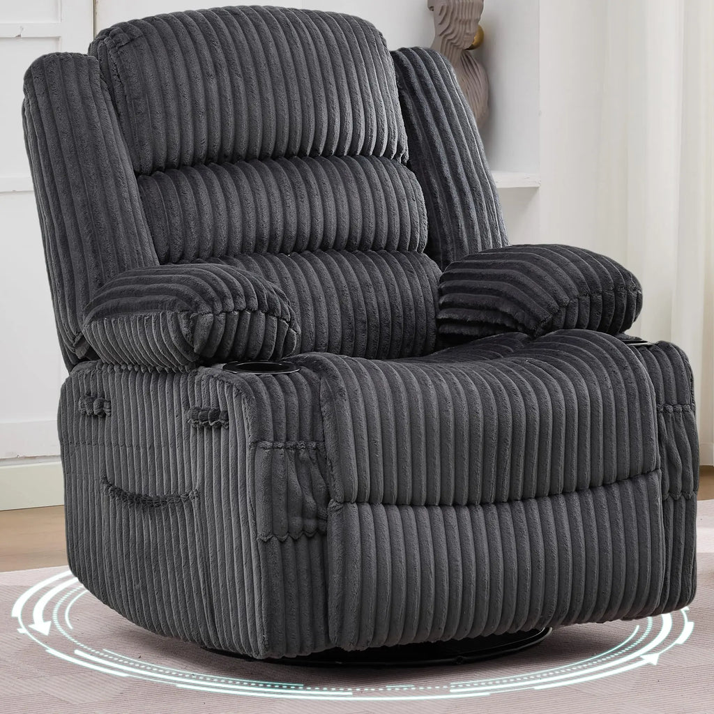 Jumbo Corduroy Rocking Recliner Chair With Cup Holder Swivel Glider Upholstered Deep Seat Lazy Boy Nursery Chair For Living Room