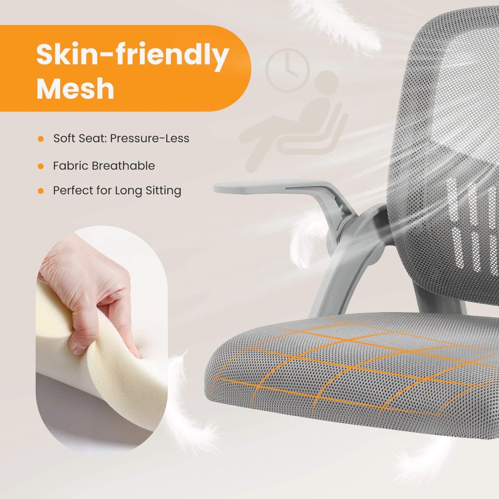 MCQ Ergonomic Mid Back Flip-up Armrest Office Desk Chair with Lumbar Support Height Adjustable 360° Swivel Computer Gaming Chair
