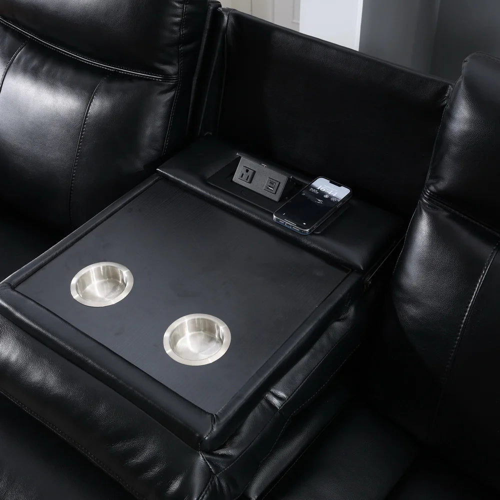 #￥Wholesale Leather Power Reclining Chair Smart Electrical 3+2 Seater Recliner Sofa Couch Set with Dropdown Table LED Cup Holder