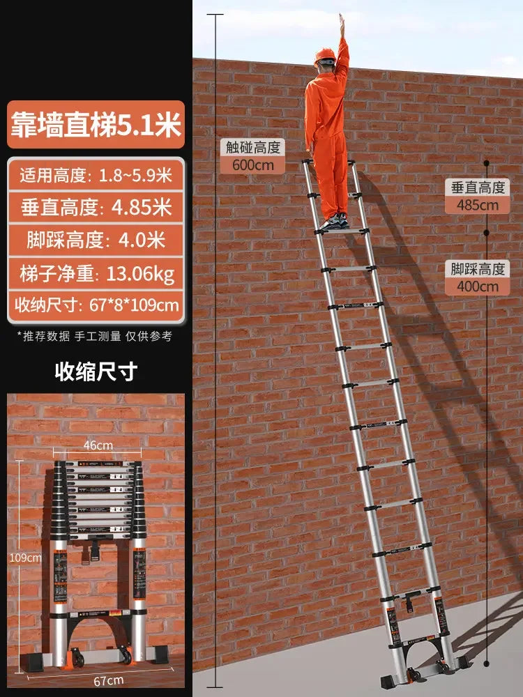 Aluminum Alloy Telescopic Ladder Thickened Stainless Steel Step Ladders Folding Lift Herringbone Ladder Home Portable Ladder B Y