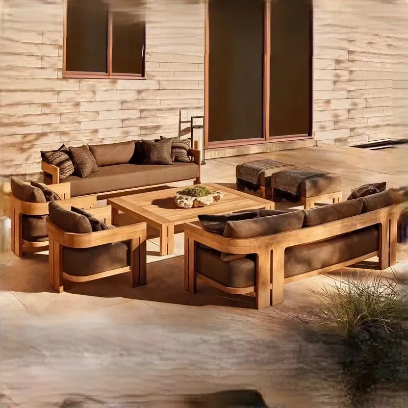 Modern Outdoor Teak Sofa Set Patio Combination Villa Leisure Furniture Waterproof Solid Wood Garden