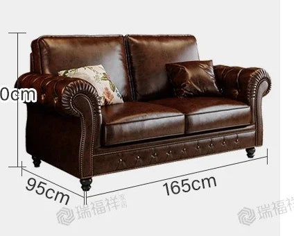 4-10 genuine leather sofa, living room 3-4 seater sectional, vintage oil wax leather brown straight sofa