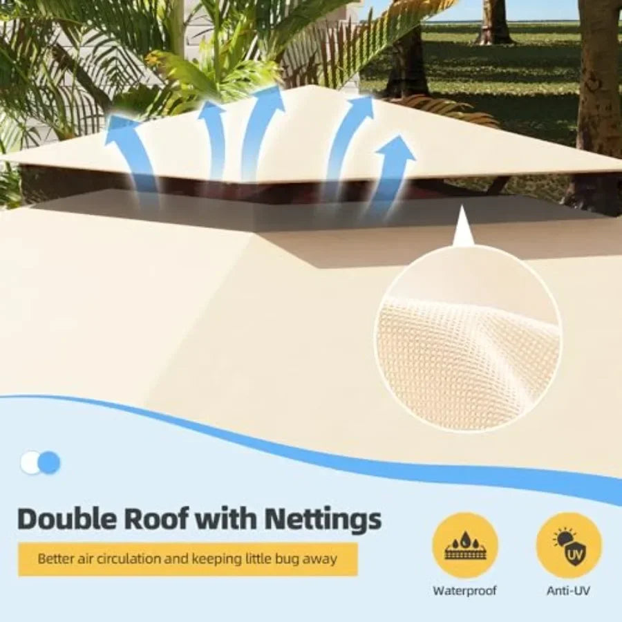 Outdoor Gazebo for Patio Heavy Duty Party Tent with Double Roofs Outdoor  with Curtains and Nettings for Deck Lawn and Backyard