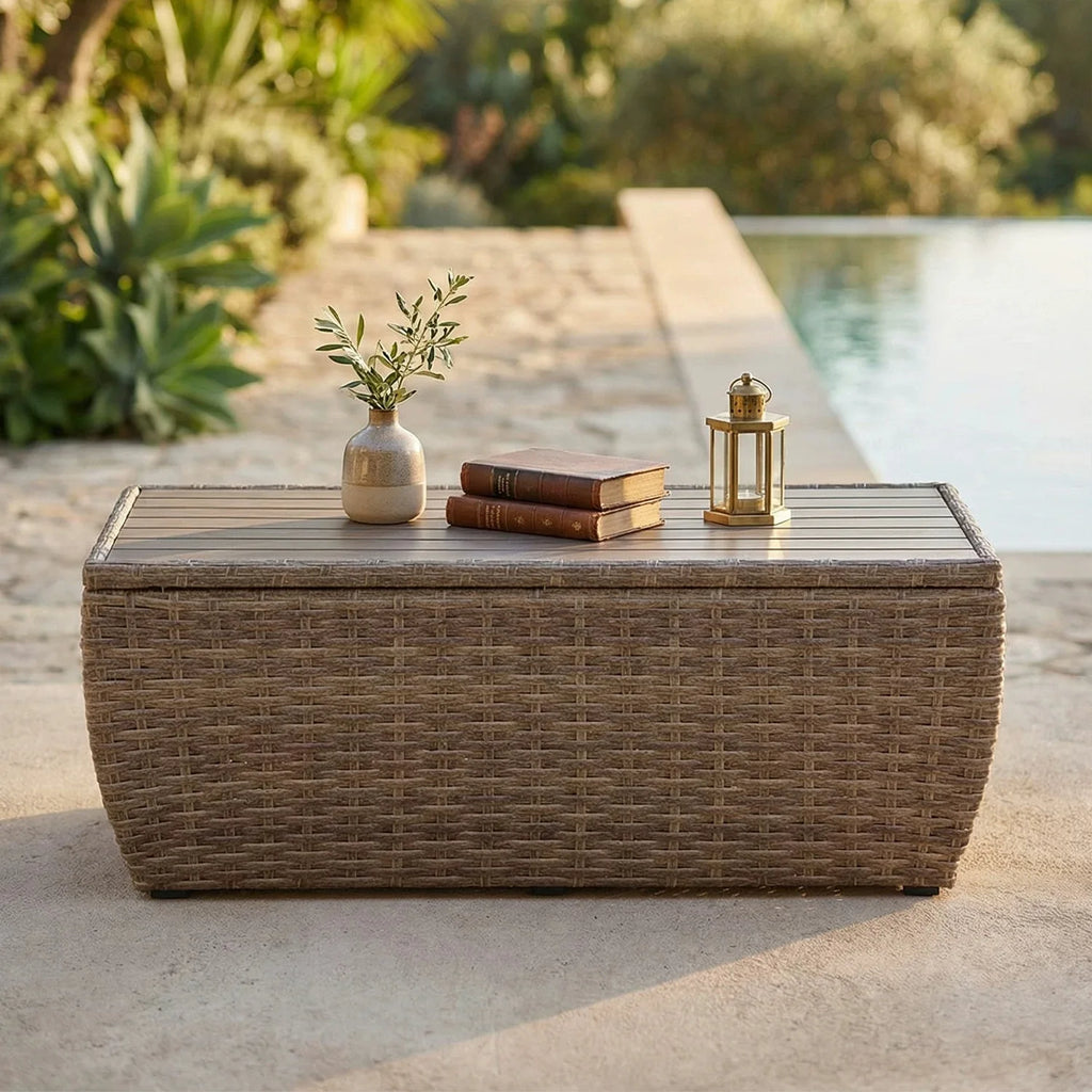 Outdoor PE Rattan Sofa Table Set, Waterproof Sun‑Resistant Patio Furniture for Garden, Balcony and Backyard Leisure Use