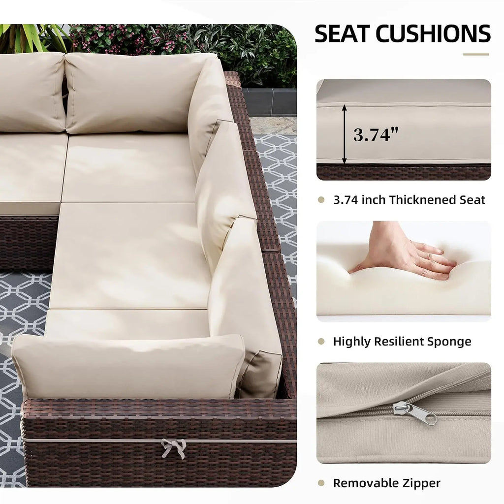 5-Piece Wicker Patio Sofa Set with Coffee Table for Outdoor Garden Balcony, Custom