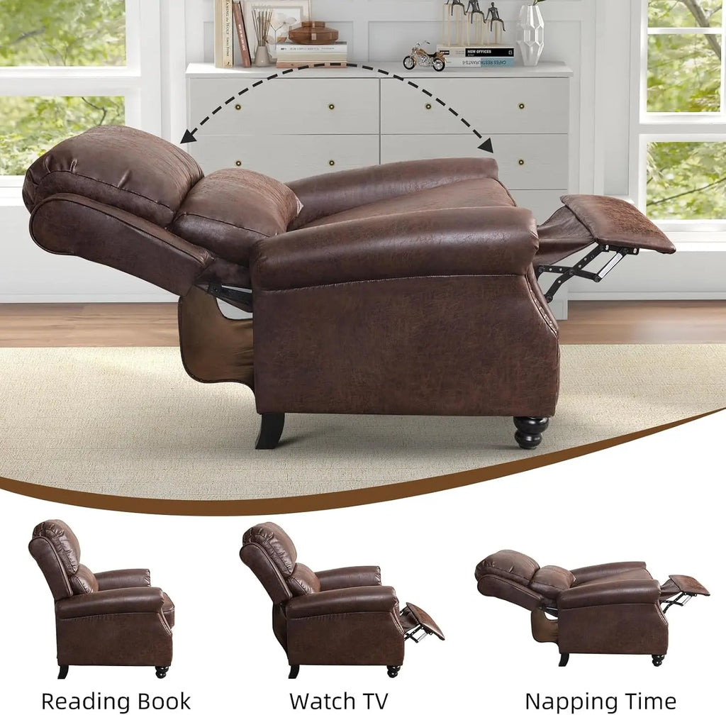 Push Back Recliner Chair Faux Leather Lounge Armchair with Rivet Decoration Wingback Single Sofa Chair with Padded Seat Solid