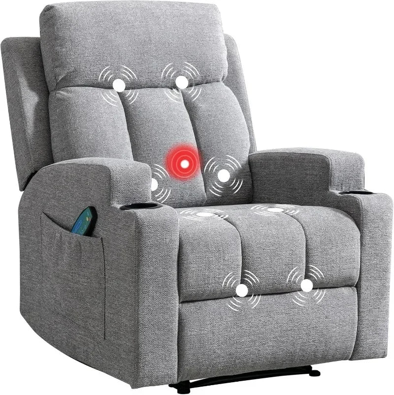 CANMOV Manual Recliner Chair with Massage and Heat,Breathable Leather Recliner Chair with Armrest and Backrest
