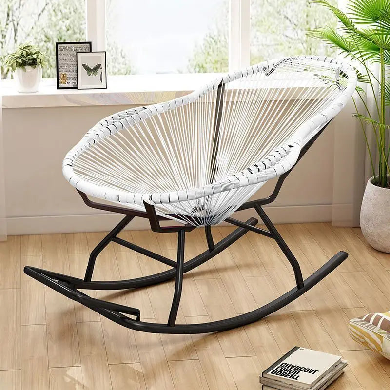 Outdoor courtyard rainbow rocking chair household balcony rattan chair casual nap rocking recliner bold thickened rattan art bed