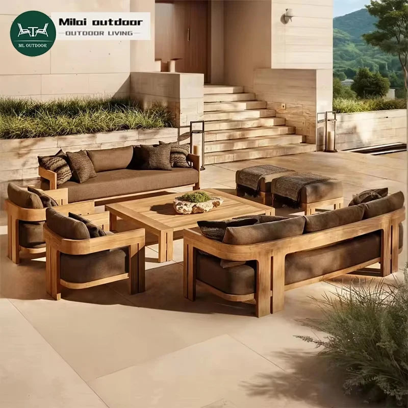 Wholesale Custom Luxury Modern Teak Wood Patio Garden Sofa Set Durable 6 Piece Outdoor Furniture Waterproof for Balcony