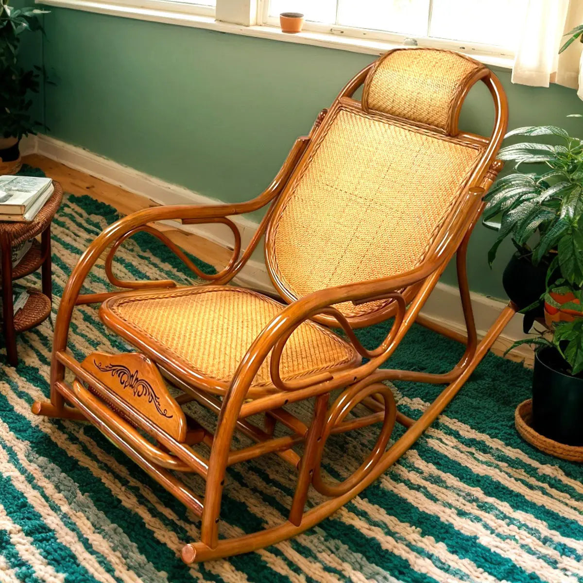 HYS rattan chair natural real rattan rocking chair adult rocking recliner leisure home balcony rattan elderly carefree nap