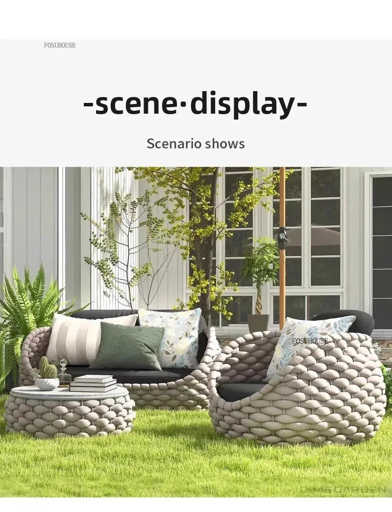Aluminum Alloy Sofa Set Outdoor Modern Villa Courtyard Rope Weaving Garden Patio Furniture Weather Resistant Nordic Design