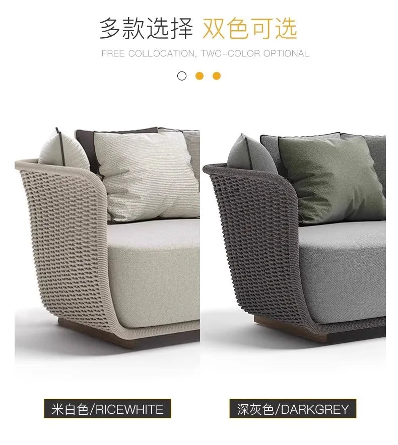 High end outdoor courtyard sofa, tea table combination, villa garden, sunroom, creative rattan chair sofa