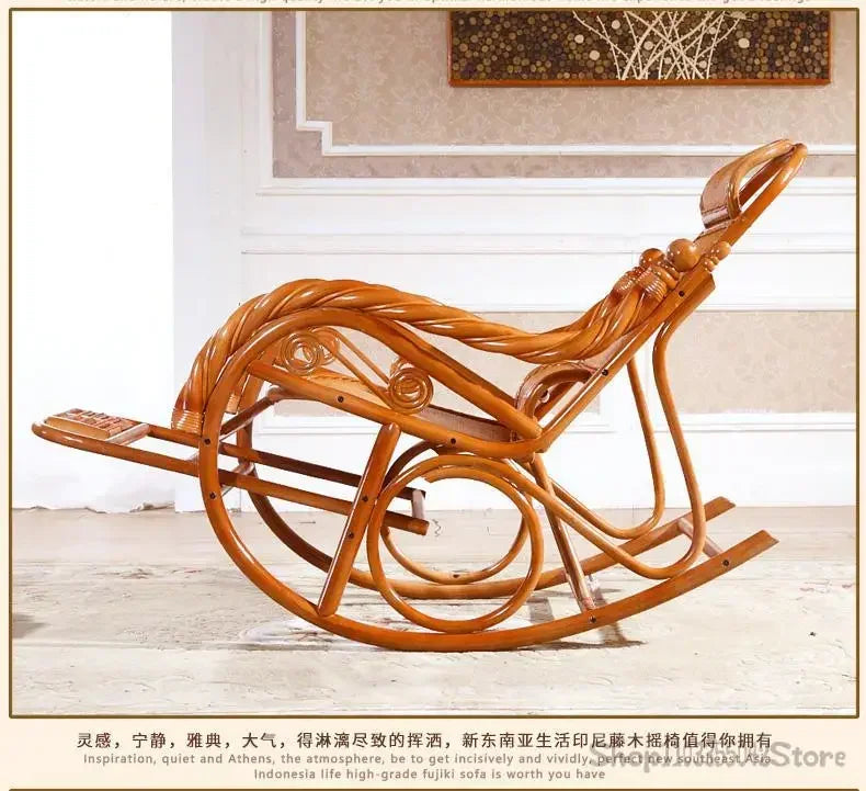 Natural and comfortable rattan rocking chair for adults elderly family leisure chair balcony reclining and sleeping chair