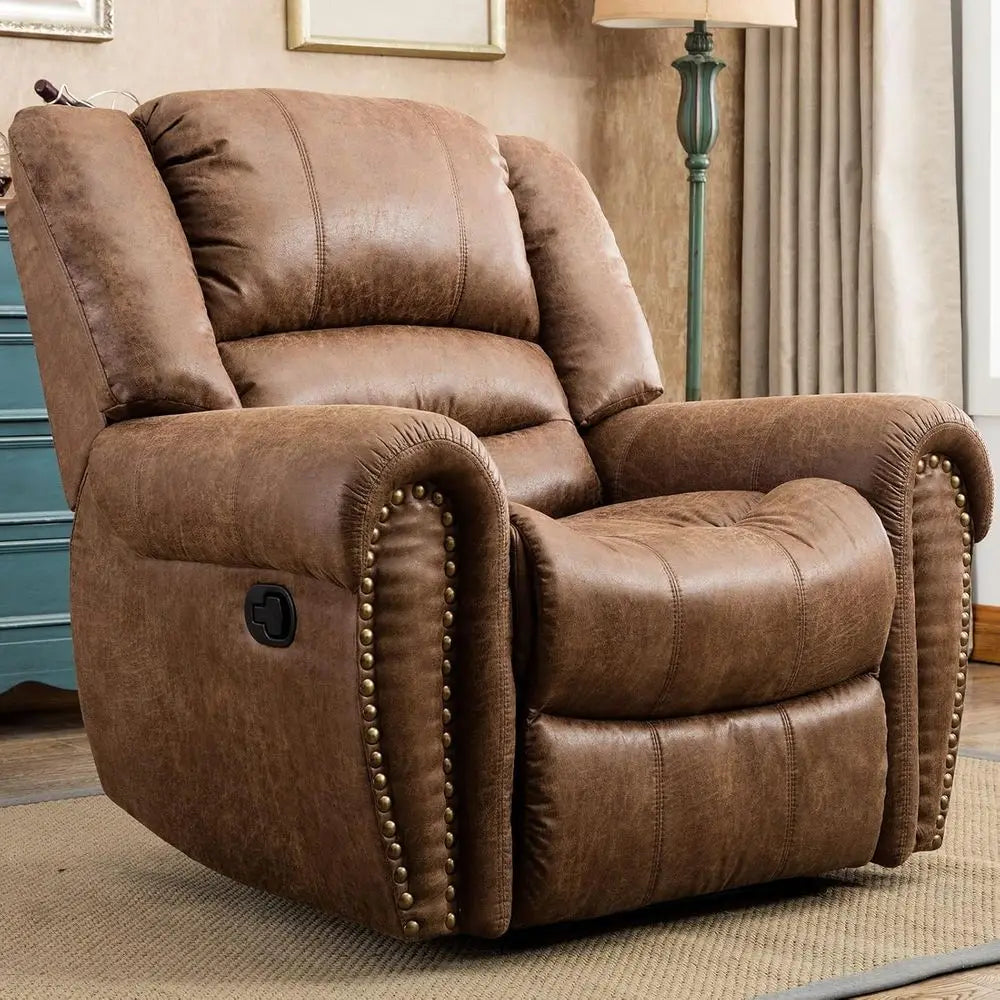 Leather Recliner Chair, Classic and Traditional Manual Recliner Chair with Comortable Arms and Back Single Soa or Living Room, N