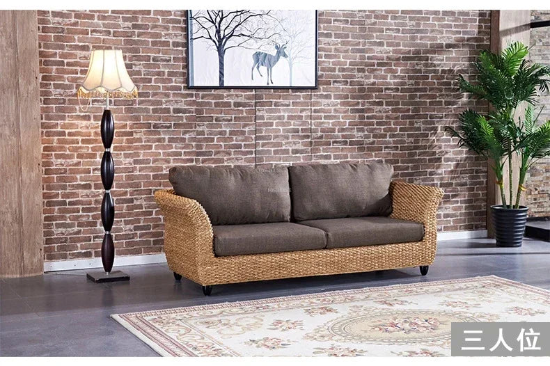 Nordic Retro Rattan Outdoor Garden Sofas Living Room Sofa Coffee Table Combination Home Furniture Leisure Homestay Sofa Chair
