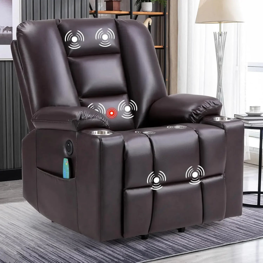 Power Lift Chair with Heat and Massage, Faux Leather Lift Recliner Chair for Adults Elderly, Upholstered Recliner with 2 Cup Hol
