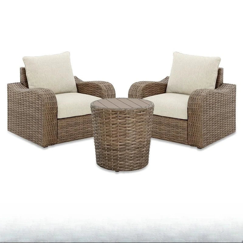 Outdoor PE Rattan Sofa Table Set, Waterproof Sun‑Resistant Patio Furniture for Garden, Balcony and Backyard Leisure Use