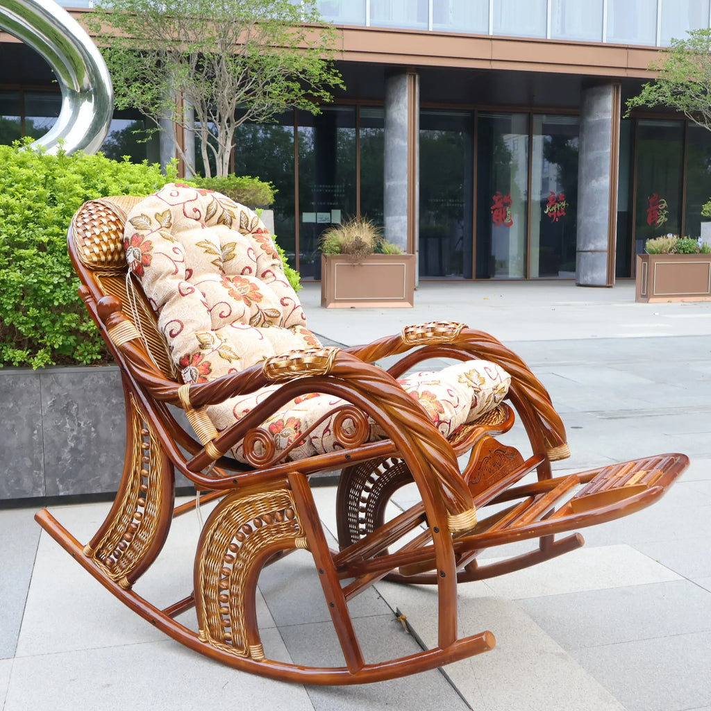 Balcony elderly rattan chair household large medium new Chinese real rattan recliner