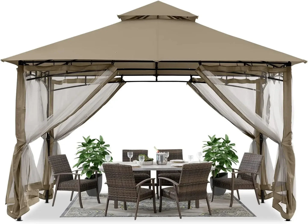 ABCCANOPY Gazebos for Patios 10x12 with Mosquito Netting, Khaki