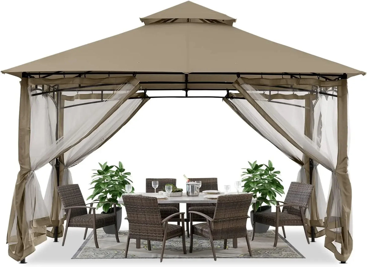 ABCCANOPY Gazebos for Patios 10x12 with Mosquito Netting, Khaki