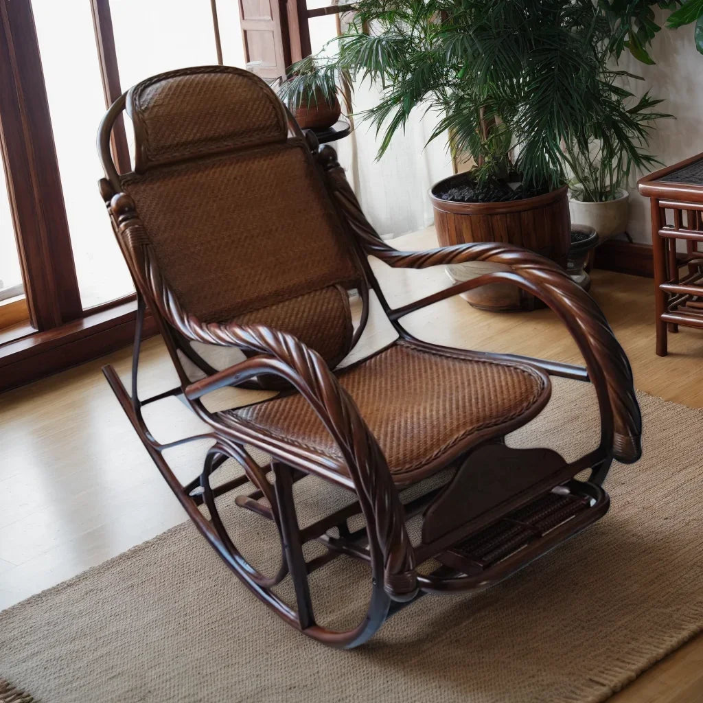 Rattan chair natural Indonesian real rattan rocking chair adult rocking recliner leisure home balcony rattan elderly carefree na