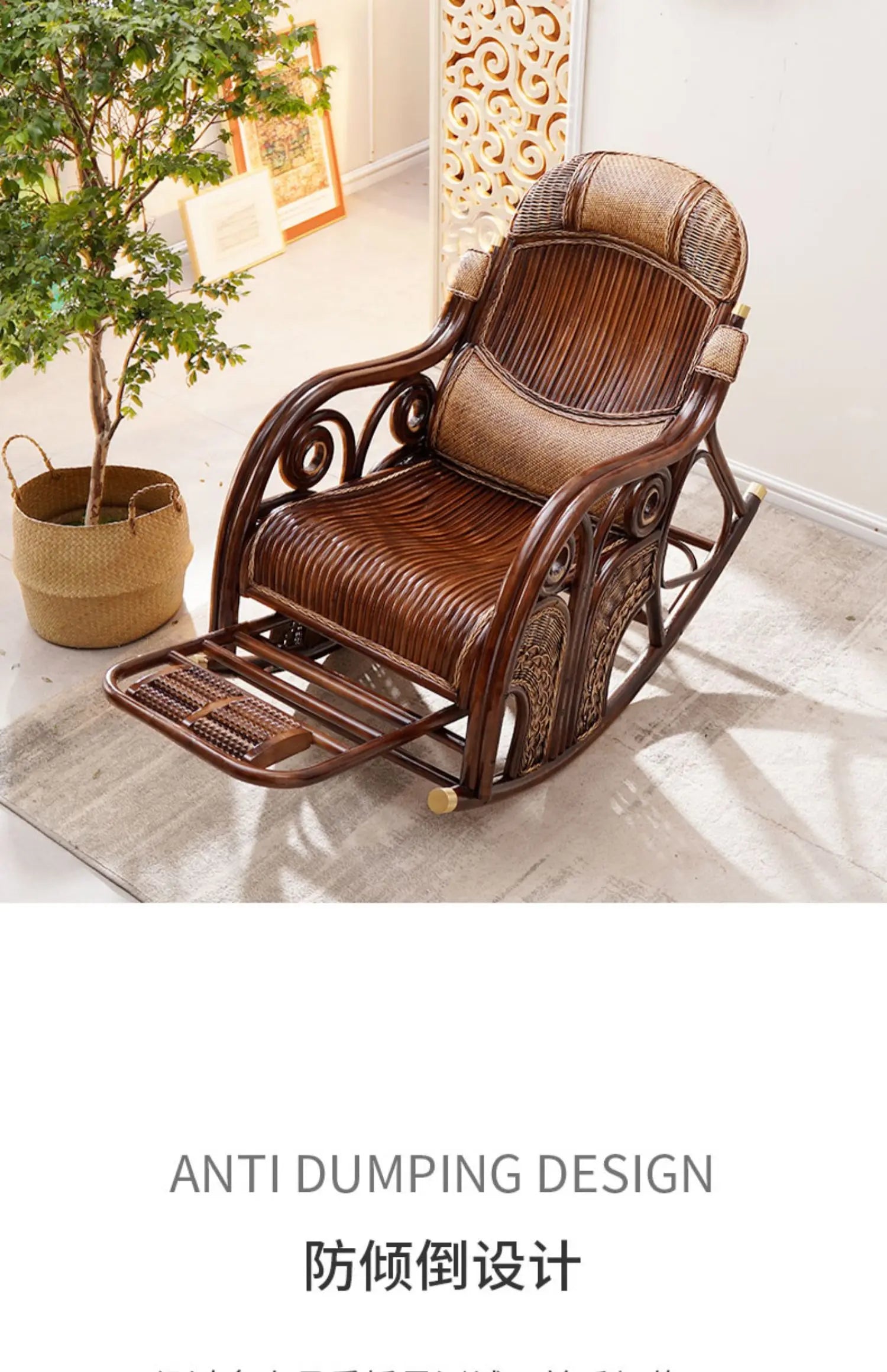 natural true rattan rocking chair recliner sofa single balcony home leisure retro cushion living room