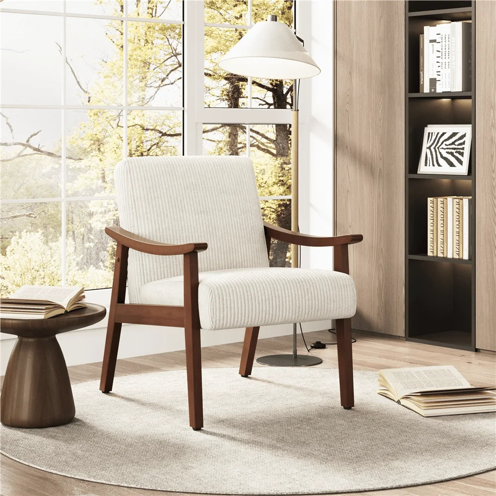 1PC Modern Upholstered Armchair With Solid Wood Legs, Corduroy Accent Chair For Living Room Bedroom, Swivel Chair, Portable Cha