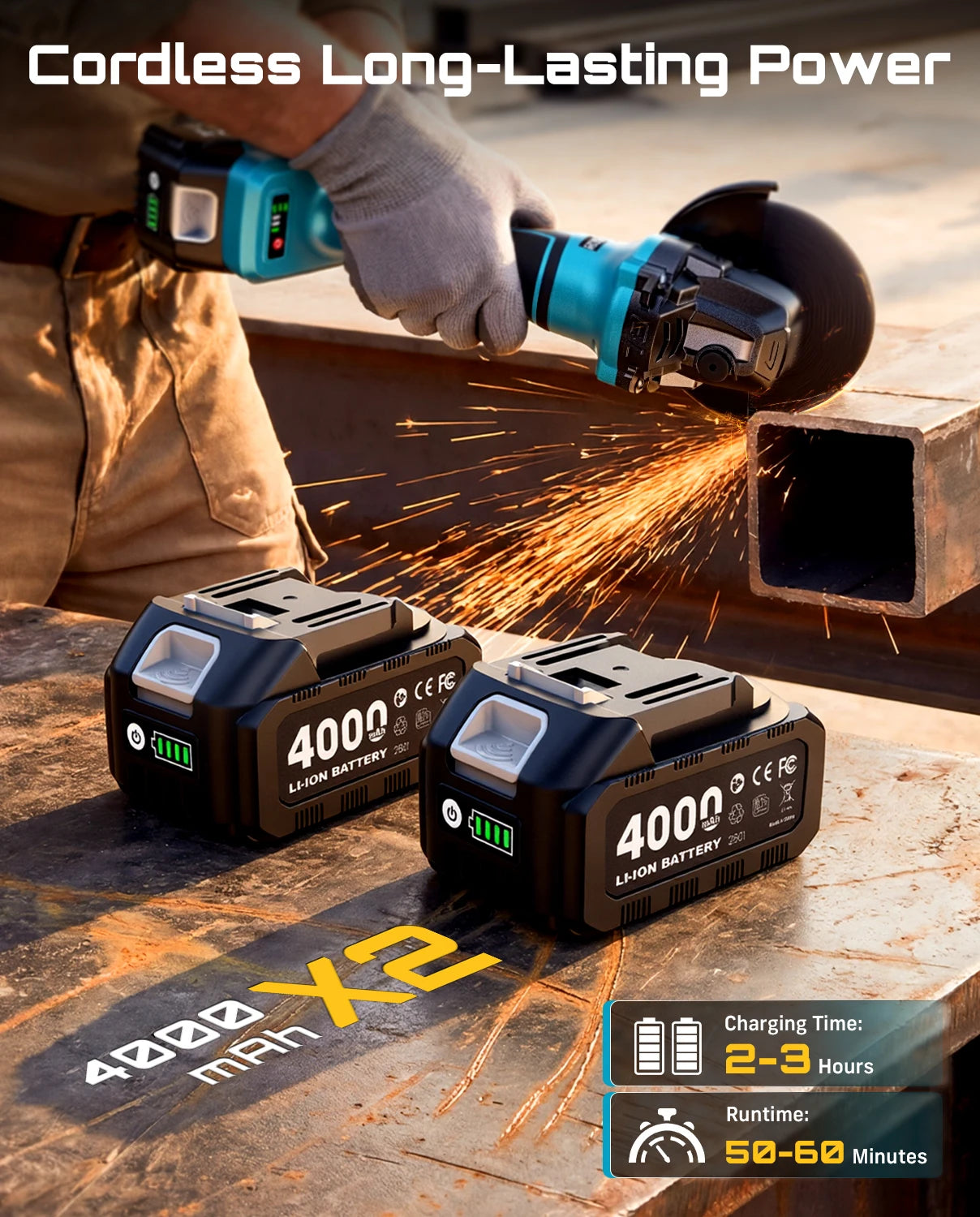 SEESII Angle Grinder Tool Cordless Brushless 4 1/2 Inch Variable Speed Settings 10000RPM Handheld Electric Power Tool with Cutting Wheels and Flap Wheels 4.0 Battery