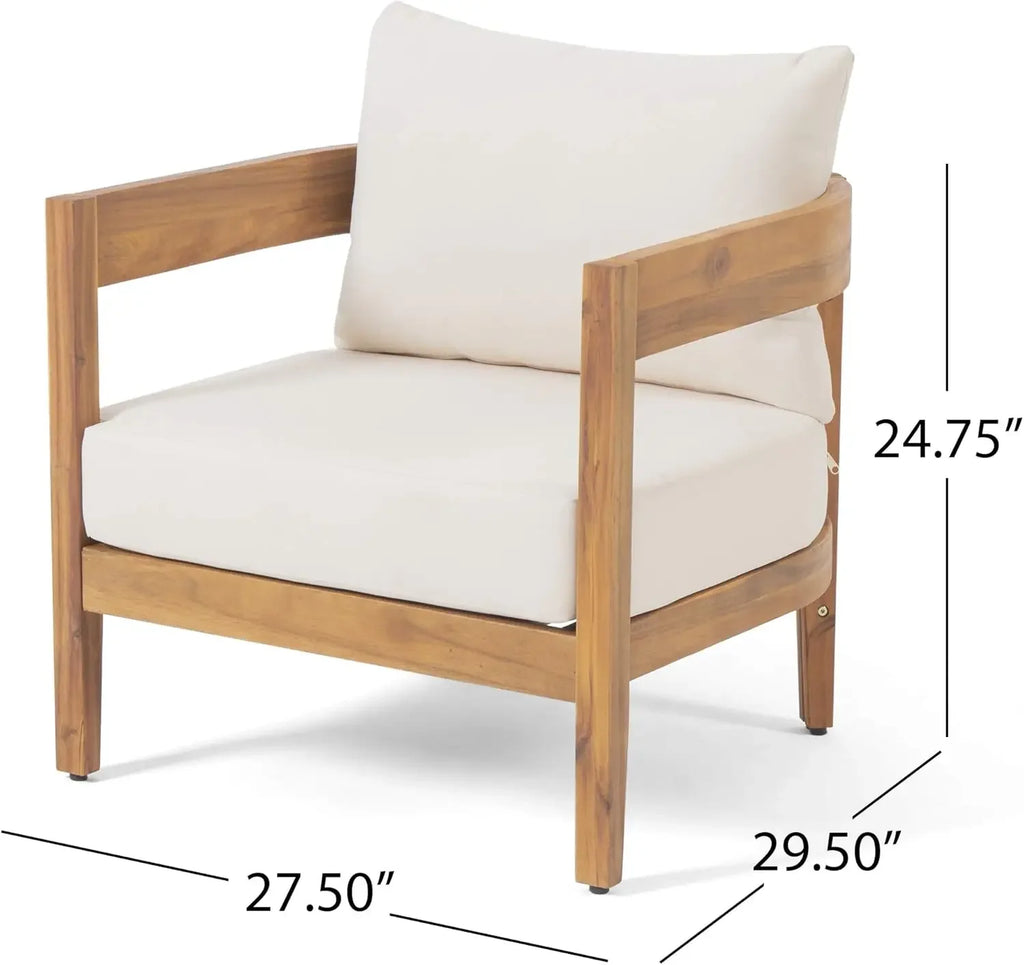 Outdoor Club Chair Set of 2 Acacia Wood Beige Cushion Patio