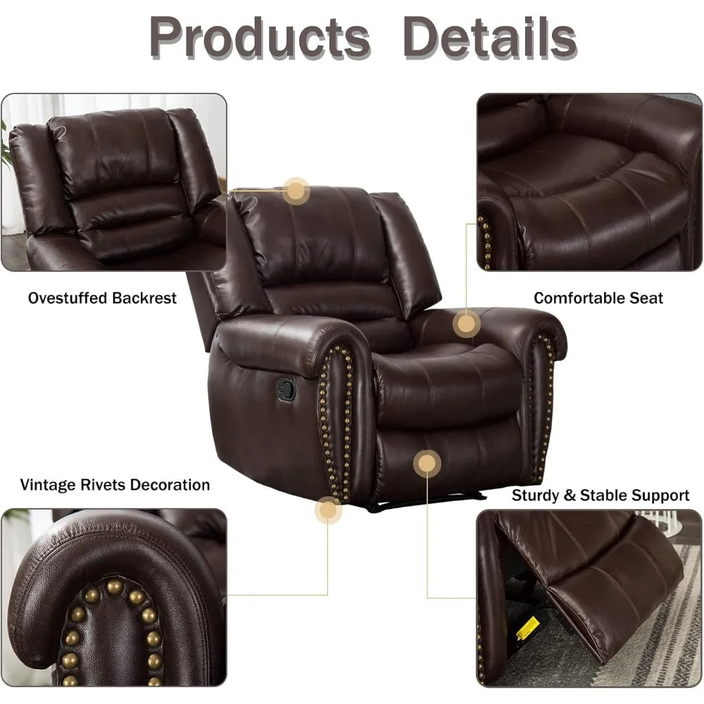Leather Recliner Chair Classic Traditional Manual Recliner Sofa Single Seat Living Room