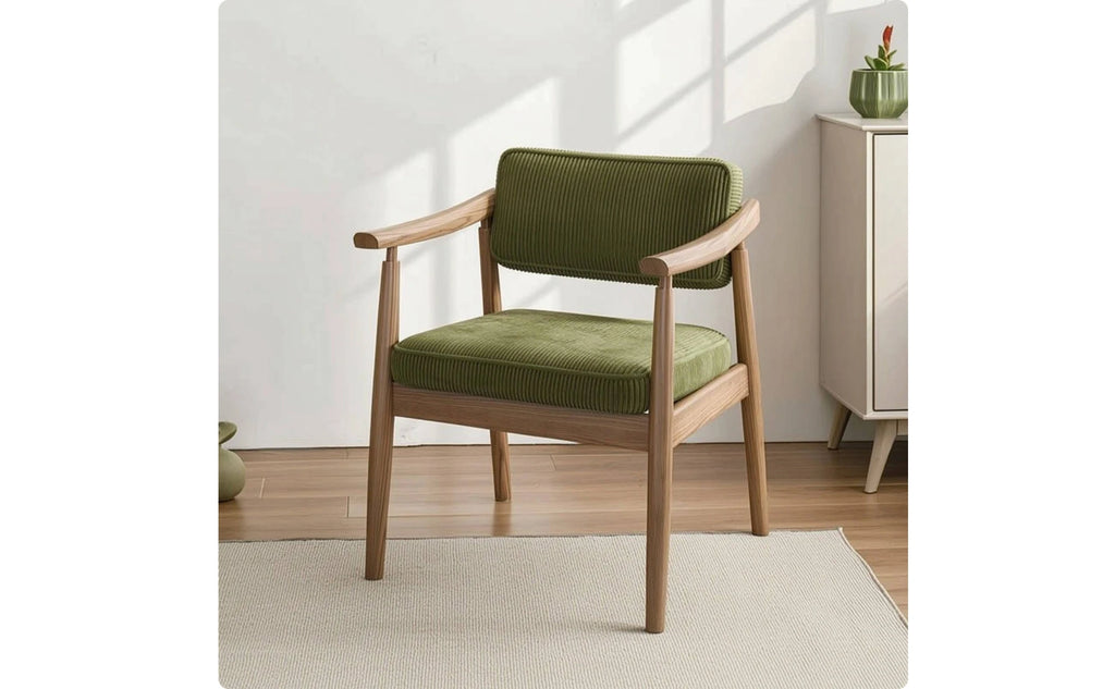 Corduroy Armchair Padded Ash Wood Chair Wood Chair with Cushions Minimalist for Reading Corner, Dining Room