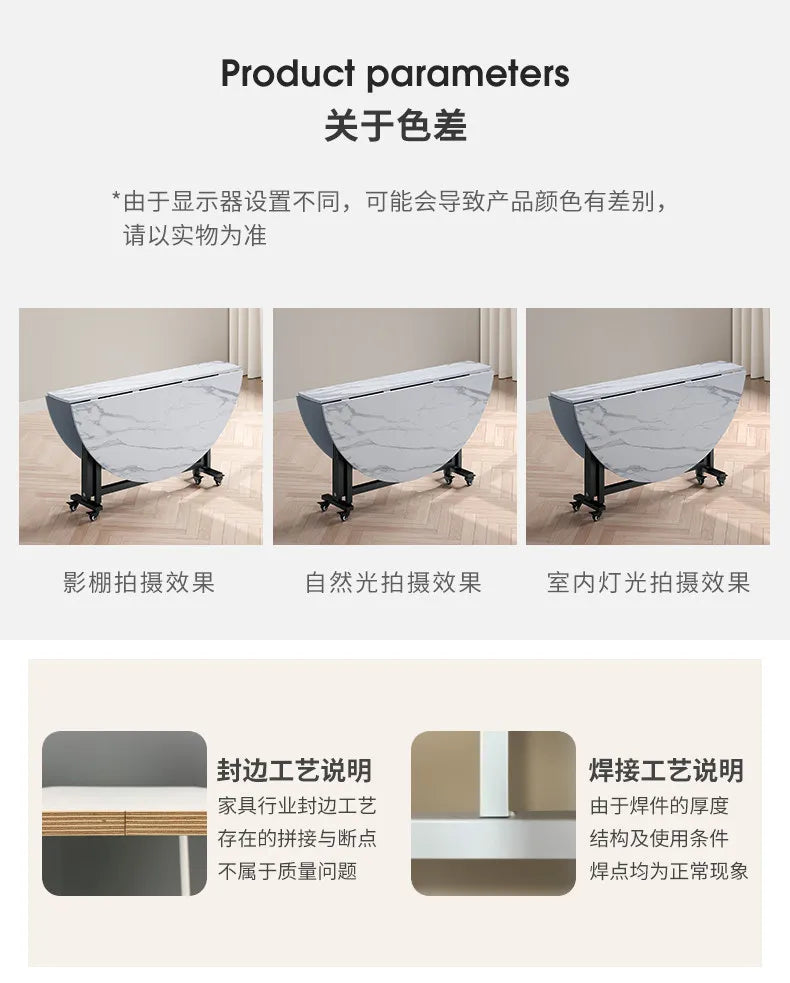Folding table Household dining table Small apartment round table Multifunctional installation-free mobile simple round dining