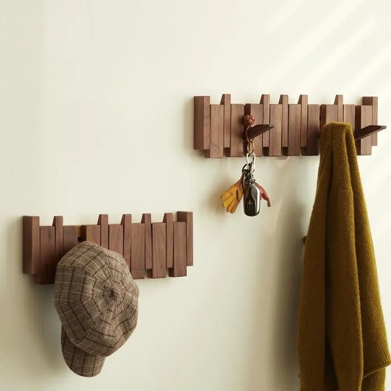 1PC Wall Mounted Black Walnut Coat Rack Solid Wood Clothes Hook Dropshipping Entrance Door Hanger Coat Rack Home Decor Furniture