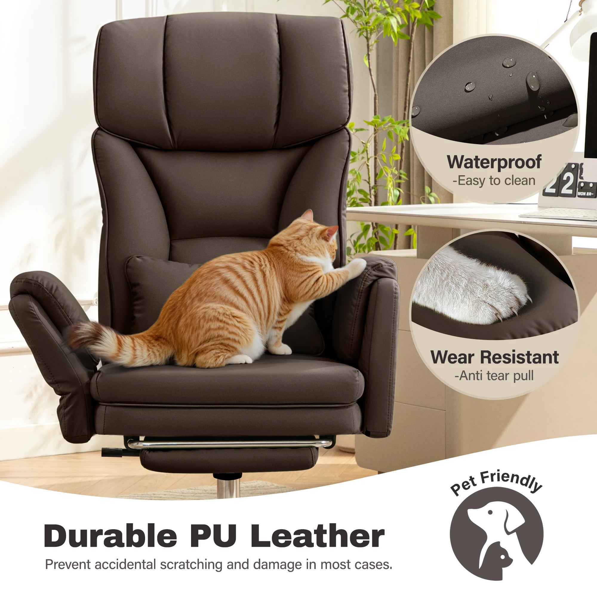 KERDOM 500lbs Big and Tall Office Chair with Flip Armrests and Wide Seat, Home Office Desk Chairs with Adjustment Lumbar Support, for Pets and Cross Legged Sitting, Headrest PU Leather Executive Chair, Metal Base & Quiet Rubb