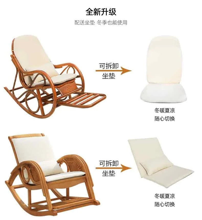 Rattan rocking chair Adult leisure recliner Natural rattan Xiao real rattan free chair Elderly solid wood new Chinese rocking ch
