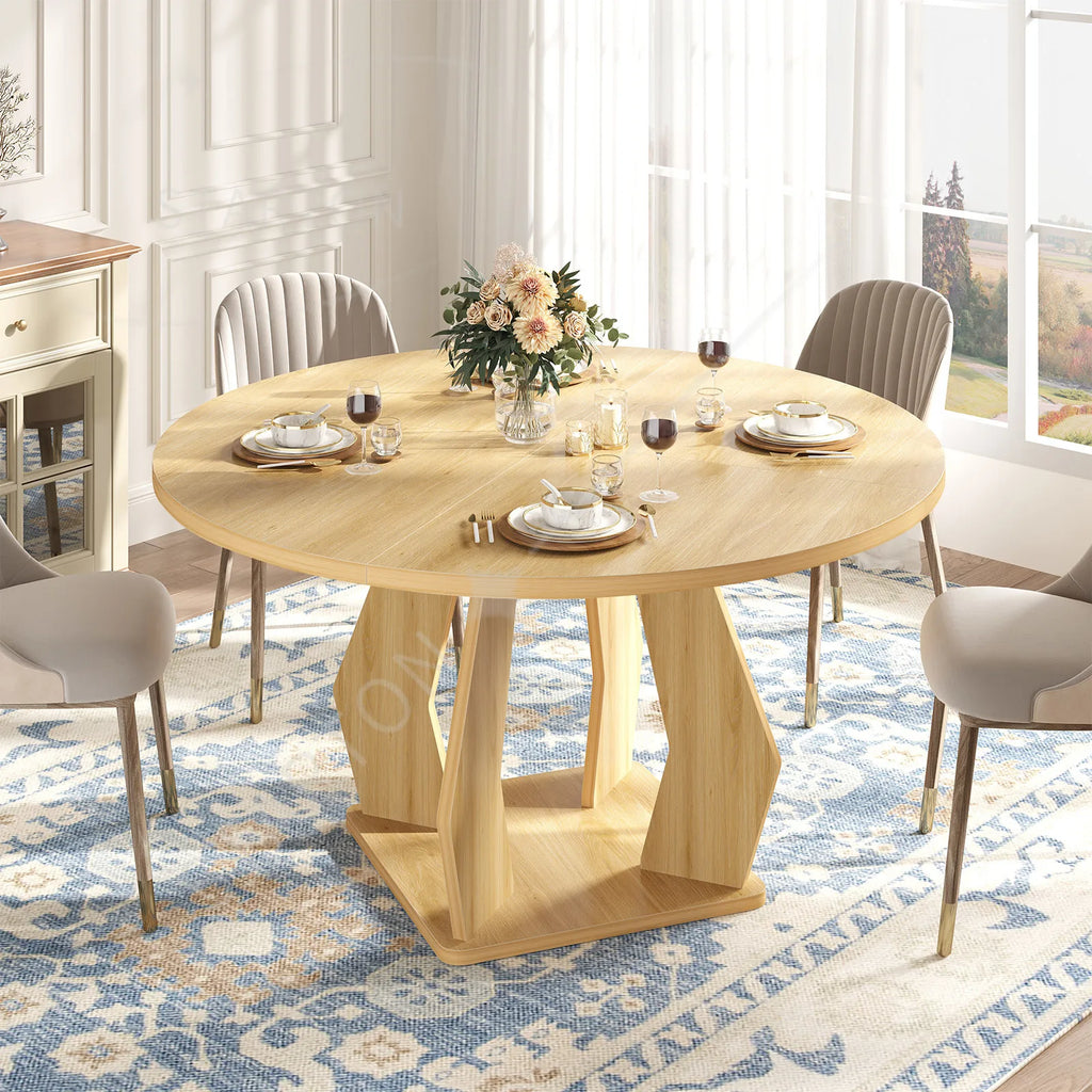 Factory Wholesale Custom Luxury Modern Taupe Wooden Dining Table Large Round Dining Room Table for Kitchen 4-6 Seater